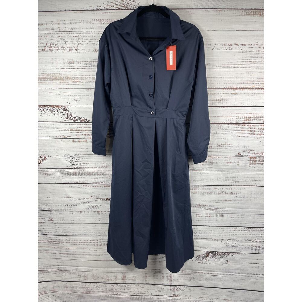 New Collection Shirt Dress Womens Medium Blue Long Sleeve Fit Flare Pockets